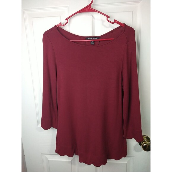 Hawthorn Woman S Knit Blouse Back Button Scalloped Design Red Pullover Casual - Picture 5 of 8